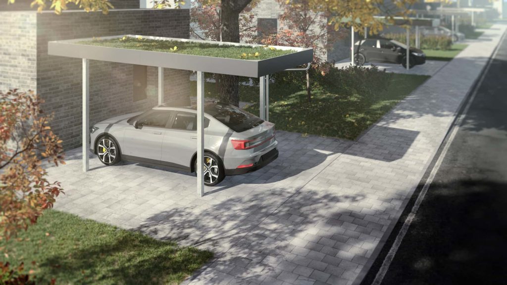 Käuferle Tischcarport, begrünt durch Gründachaufbau